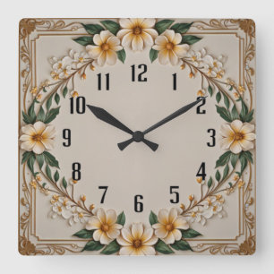 Relógio Quadrado Deco de Arte Flor