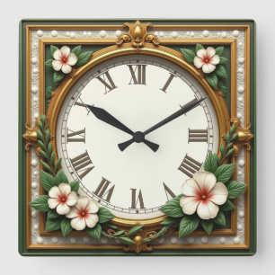 Relógio Quadrado Deco de Arte Flor