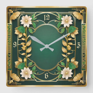 Relógio Quadrado Deco de Arte Flor