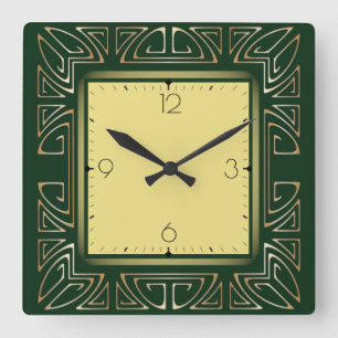 Relógio Quadrado Deco de arte verde