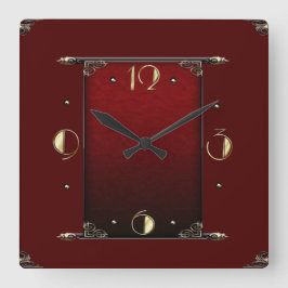 Relógio Quadrado Deco de Arte Vermelha Elegante