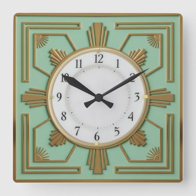 Relógio Quadrado Deco Mint Art (Frente)
