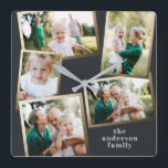 Relógio Quadrado Decor doméstico da família multi-foto do na moda m<br><div class="desc">Cartão de férias multifamília de fotos dourado moderno.</div>