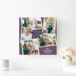 Relógio Quadrado Decor doméstico da família multifoto roxa moderna<br><div class="desc">Relógio moderno,  simples e contemporâneo,  elegante multifamília de fotografias,  caseiro. Ideal aniversário,  Natal,  aniversário,  Dia de as mães,  dia de os pais,  nova casa,  presente de casamento.</div>