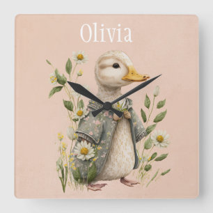 Relógio Quadrado Decoração de Casa Nome de Pato Fofo