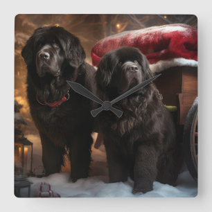 Relógio Quadrado Decoração de Natal de Newfound Snowy Sleigh