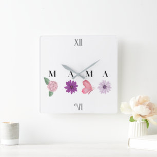 Relógio Quadrado Decoração de parede floral cottagecore mamãe borbo