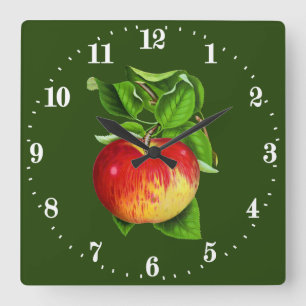 Relógio Quadrado Decoração de parede vintage de maçã para cozinha