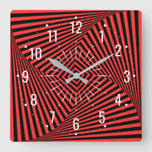 Relógio Quadrado Decoração Vermelha e Negra Incomum - Geométrica