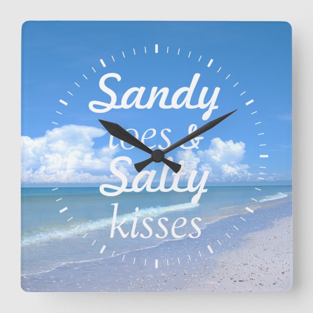 Relógio Quadrado Dedos do pé de Sandy e beijos salgados (Frente)