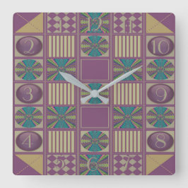 Relógio Quadrado Deep Sound Abstract Quilt Design Backwards Clock