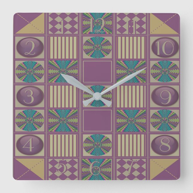Relógio Quadrado Deep Sound Abstract Quilt Design Backwards Clock (Frente)