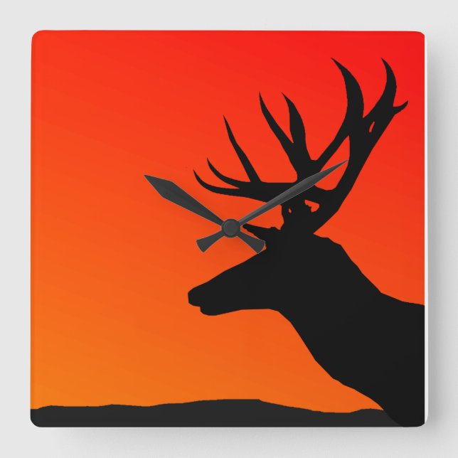 Relógio Quadrado Deer Elk Silhouette Man Cave Design (Frente)