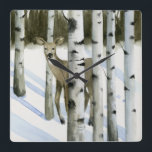 Relógio Quadrado Deer in Snowfall<br><div class="desc">Deer in Snowfall II by Grace Popp. A deer hides amongst trees in a peaceful wintry scene.</div>