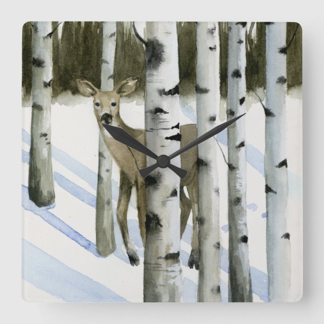 Relógio Quadrado Deer in Snowfall (Frente)