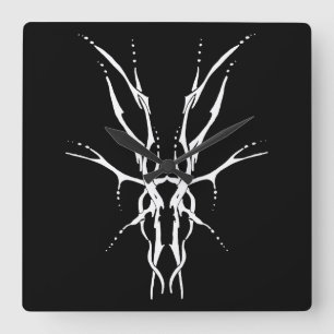 Relógio Quadrado Deer Skull Tribal Tattoo - branco em preto