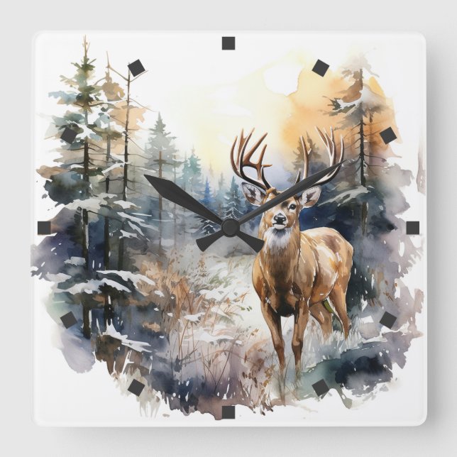 Relógio Quadrado Deer Wall Clock (Frente)