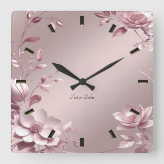 Relógio Quadrado Delicate Pink Floral Wall Clock