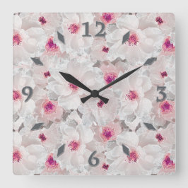Relógio Quadrado Delicate white and pink floral