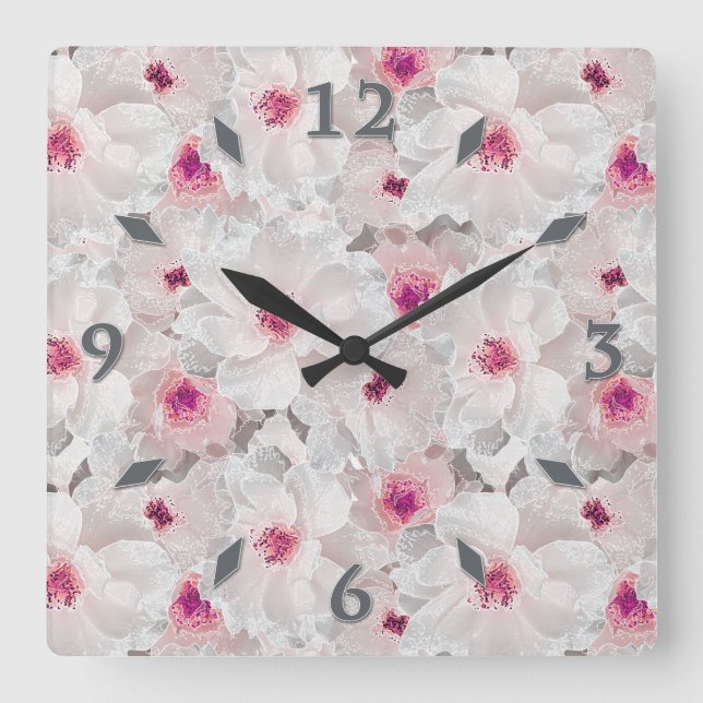 Relógio Quadrado Delicate white and pink floral (Frente)