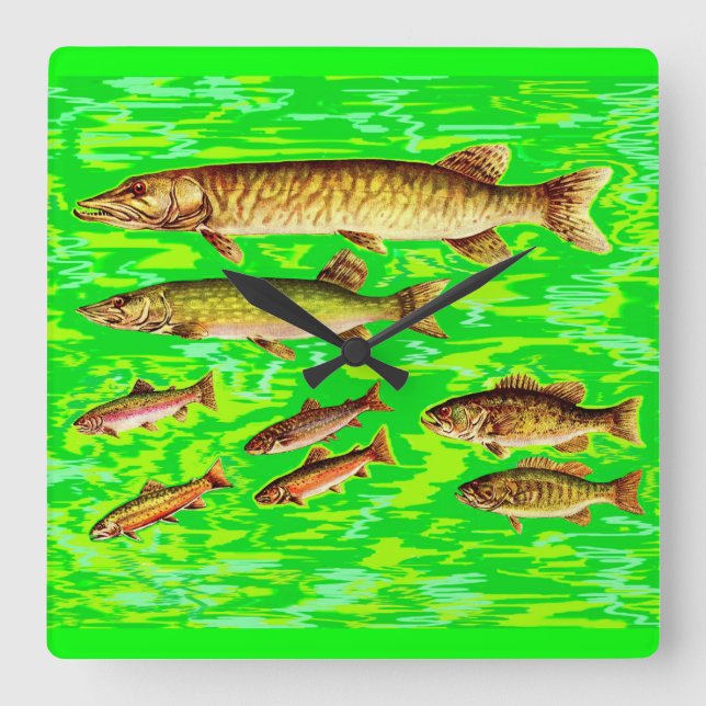 Relógio Quadrado demasiados peixes no mar (Frente)