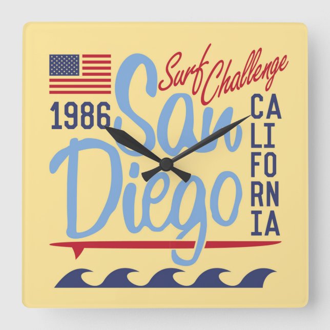 Relógio Quadrado Desafio do Surf San Diego de 1986 (Frente)