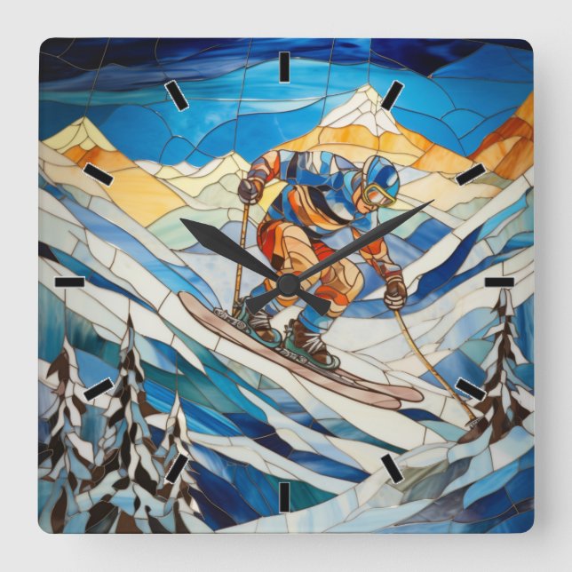 Relógio Quadrado Descida Skier Wall Clock (Frente)