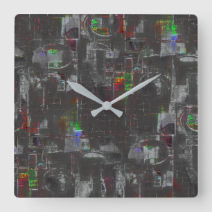 Relógio Quadrado Desenho abstrato colorido em noite escura sob juta