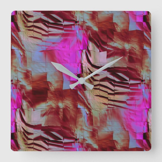 Relógio Quadrado Desenho abstrato de mosaico a rosa rústico e enfer (Frente)