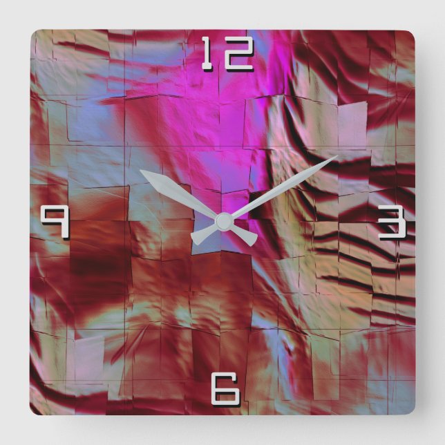 Relógio Quadrado Desenho abstrato de mosaico rochoso rosa e enferru (Frente)