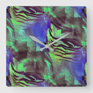Relógio Quadrado Desenho abstrato do mosaico rústico verde e azul