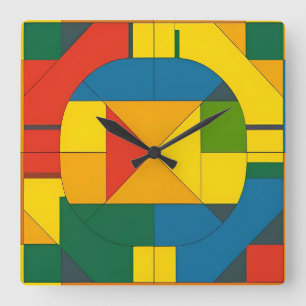 Relógio Quadrado Desenho Abstrato Geométrico Colorido
