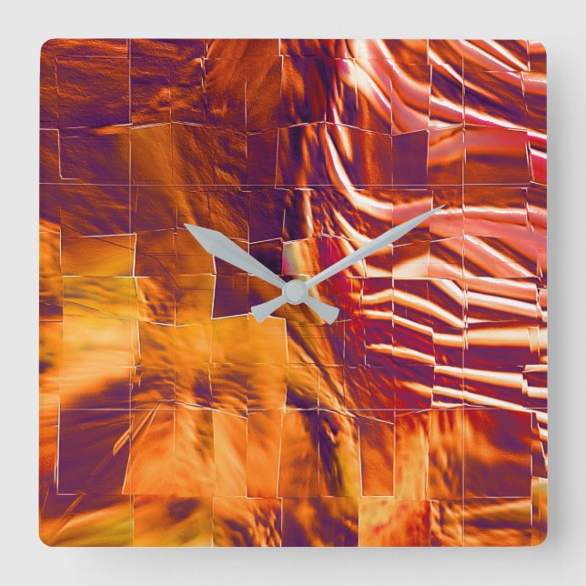 Relógio Quadrado Desenho abstrato mosaico de folha de ouro avermelh (Frente)