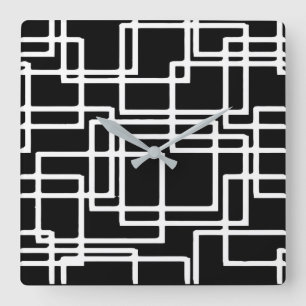 Relógio Quadrado Desenho Artístico de Quadrados Brancos Interligado