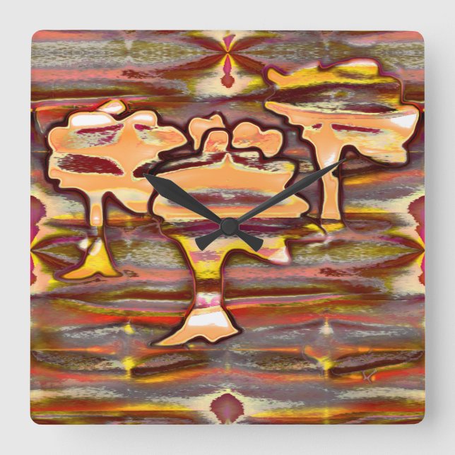 Relógio Quadrado Desenho de abstrato com manchas arborizadas, desca (Frente)