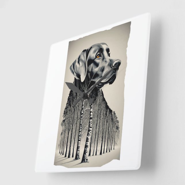 Relógio Quadrado Desenho de carvão preto engraçado (Ângulo)