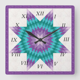 Relógio Quadrado Desenho de Colcha Lone Star Roxo