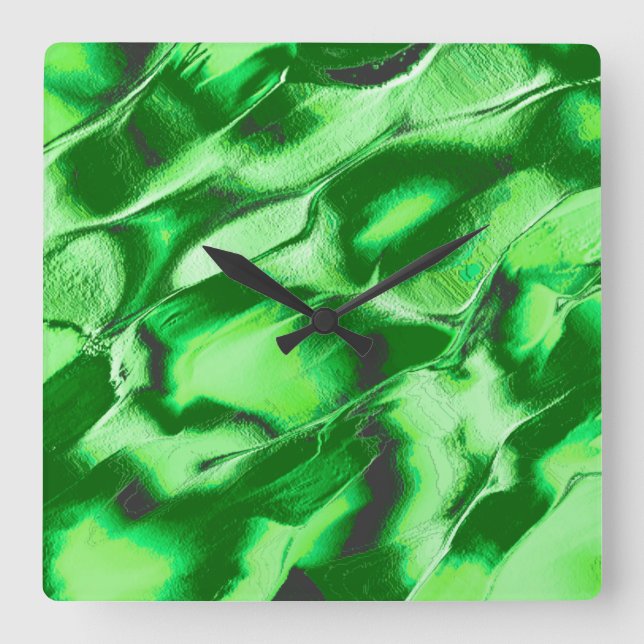 Relógio Quadrado Desenho de dunas verdes metálicas grossas (Frente)