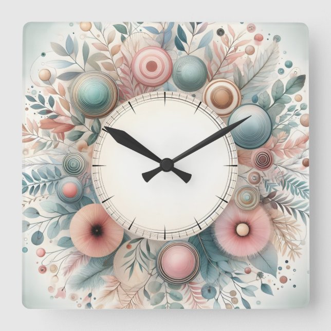 Relógio Quadrado desenho de flor (Frente)