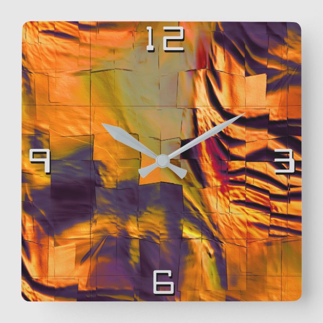 Relógio Quadrado Desenho de mosaico de abstrato, dourado rústico qu (Frente)