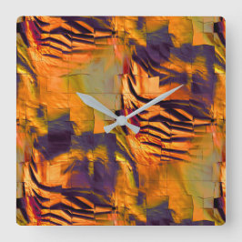 Relógio Quadrado Desenho de mosaico de abstrato, dourado rústico qu