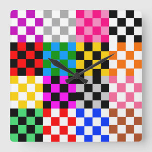 Relógio Quadrado Desenho de padrão xadrez colorido em patchwork 