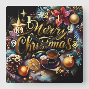 Relógio Quadrado Desenho de Pastel de um Whimsical de Natal