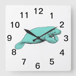 Relógio Quadrado Desenho Vintage de Peixe-Boi em Água
