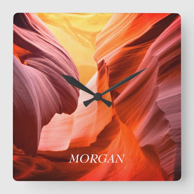 Relógio Quadrado Desert Slot Canyon ou a sua foto, White Name (Frente)