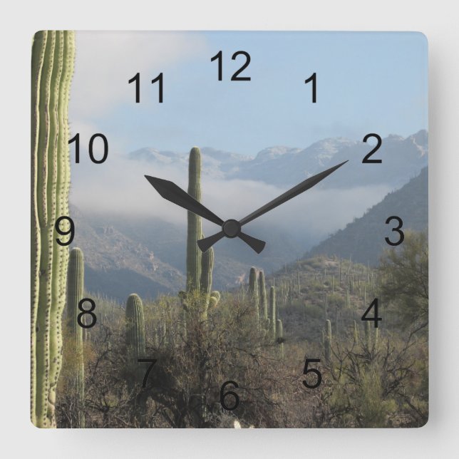 Relógio Quadrado Deserto de Tucson (Frente)