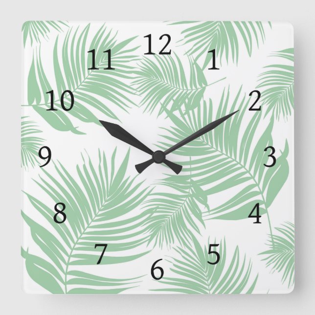 Relógio Quadrado Design 165 Folhas de palma verdes (Frente)