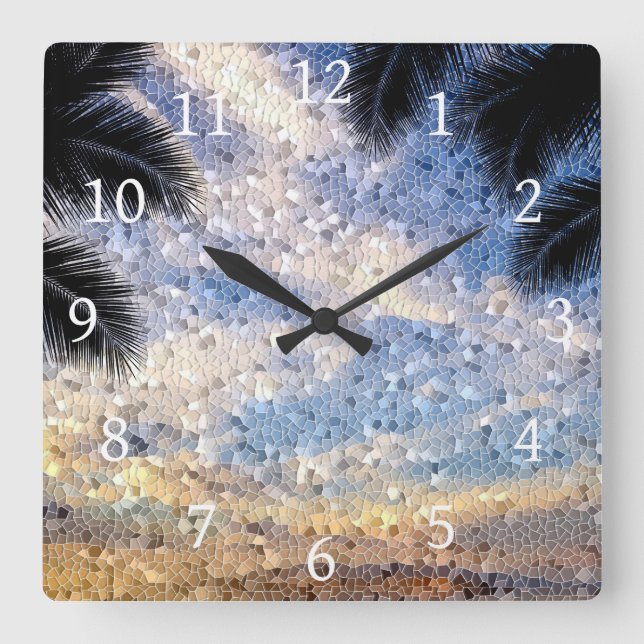 Relógio Quadrado Design 28 Azul-mosaico (Frente)