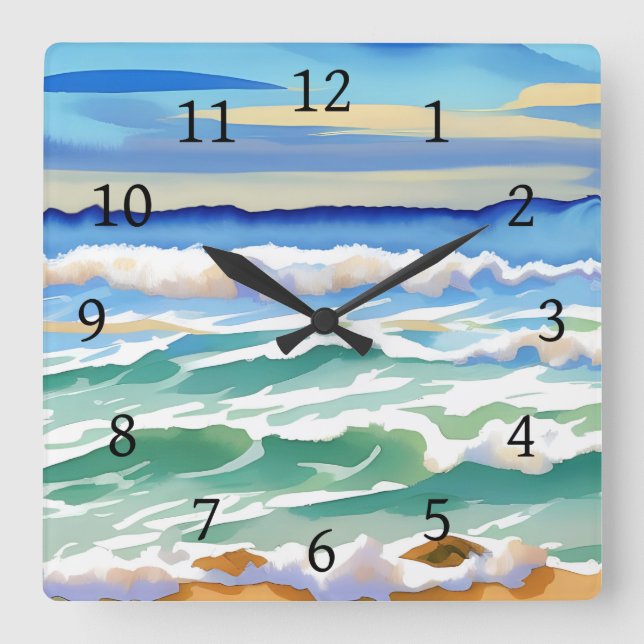 Relógio Quadrado Design 300 Blue Ocean Sea Green (Frente)