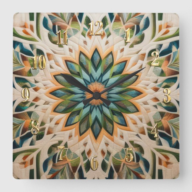 Relógio Quadrado Design abstrato enfileirado (Frente)